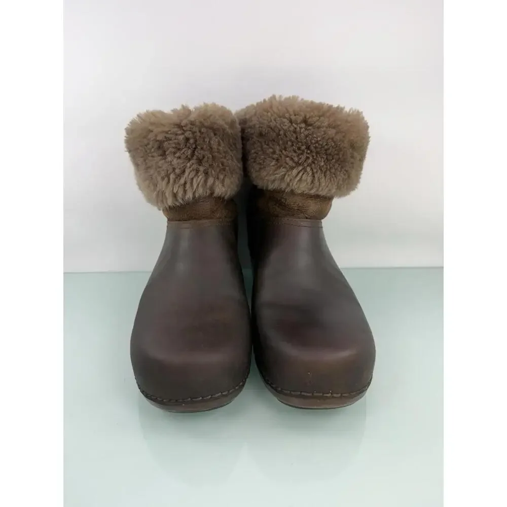 Dansko Leather Brown EU 42 US 11 Shearling Lined Boots Fold Over Cozy Comfort